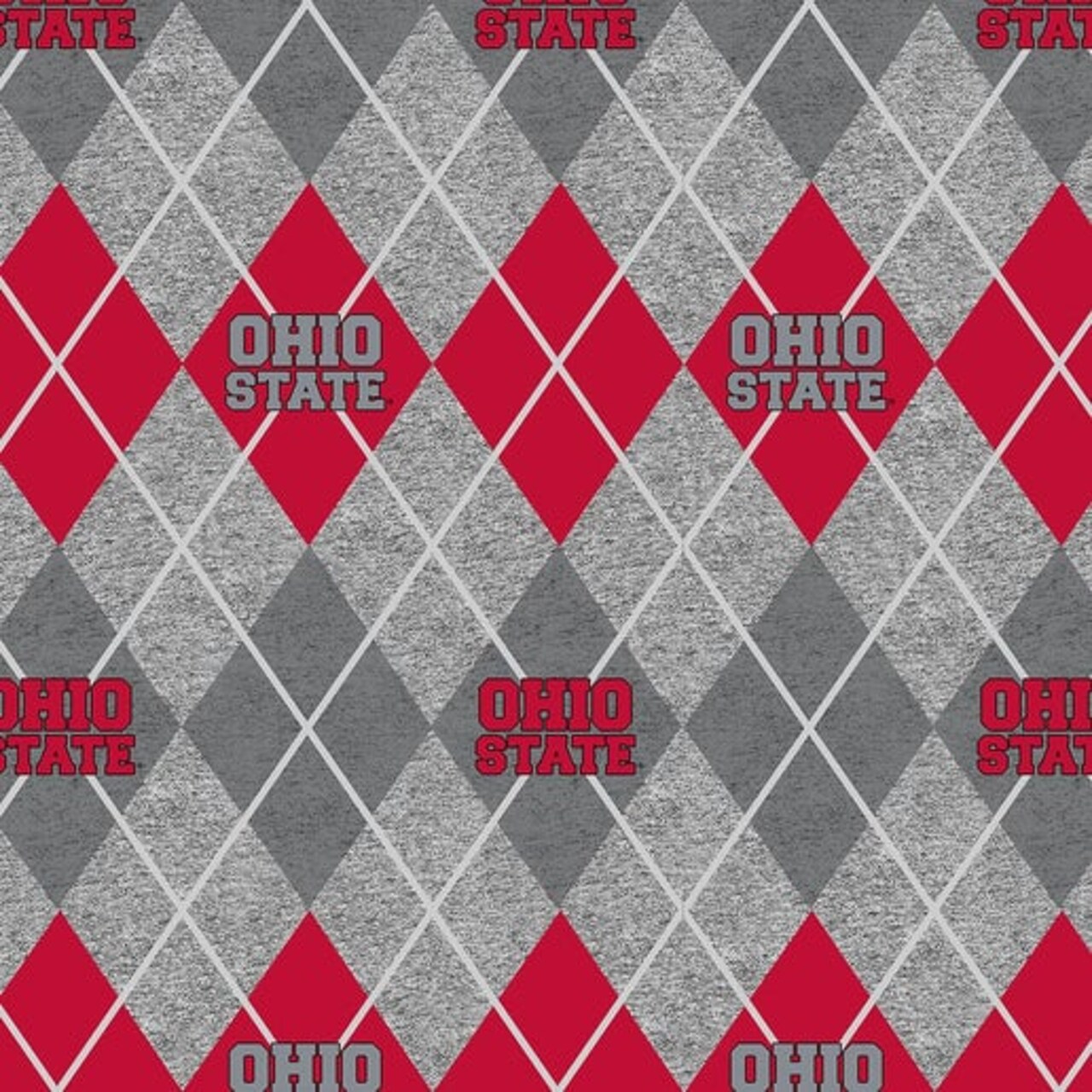 Licensed NCAA Ohio State Gray Argyle Fleece OHS-1148 Fabric by the Yard